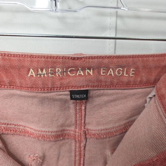 American Eagle Outfitters Jean Shorts Sz 18 Red Distressed Stretch High-Rise - Picture 7 of 9